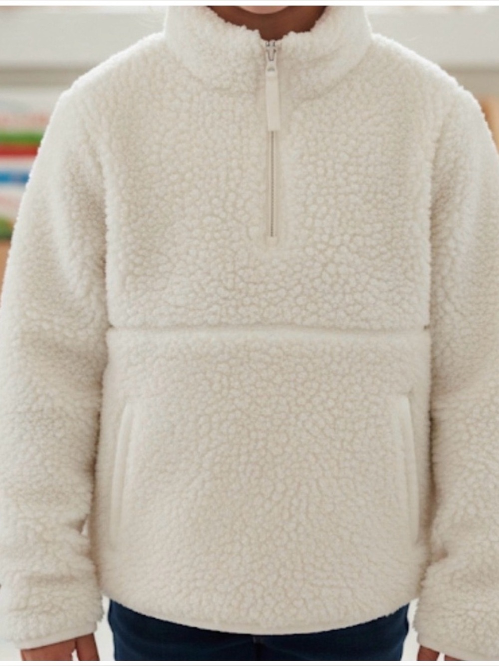 WONDERSHOP (2) Sherpa Quarter Zip Pullover, Girls XL (14), White